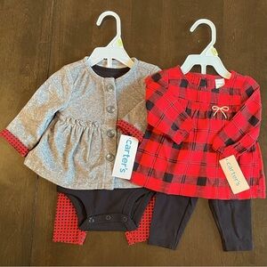 NWT Carters play sets, bundle of 2, holiday play wear, size 3 months.